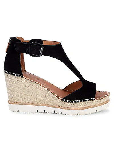 Shop Gentle Souls Raquel Suede T-strap Espadrille Wedge Sandals In Black