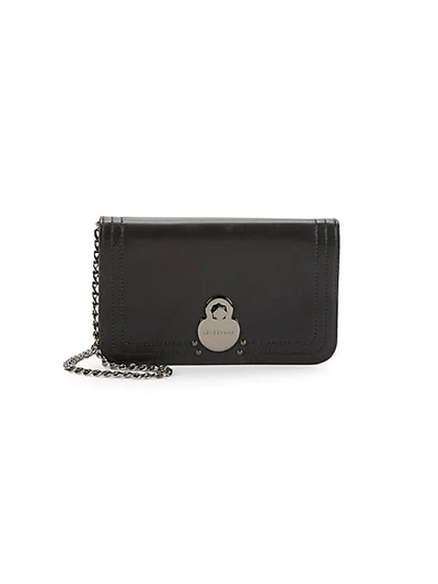 Shop Longchamp Leather Chain Wallet In Black