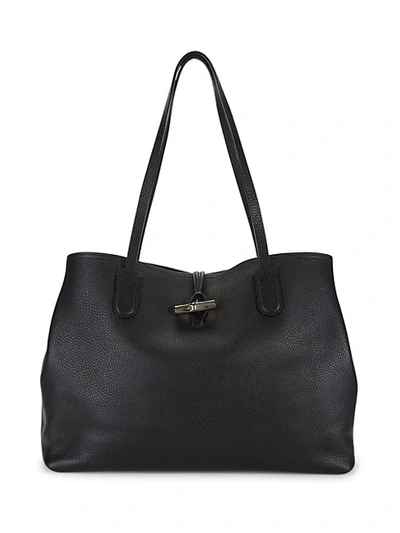 Shop Longchamp Textured Leather Shoulder Bag In Black