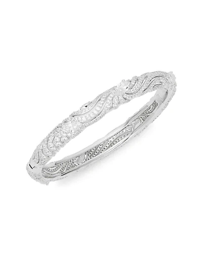 Shop Adriana Orsini Lush White-rhodium Plated & Crystal Embossed Bangle Bracelet