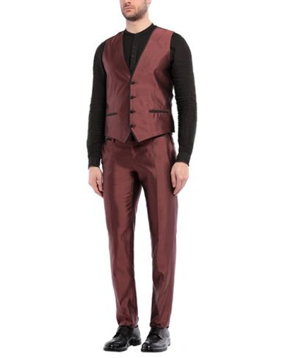 Shop Dolce & Gabbana Man Suit Burgundy Size 40 Silk In Red