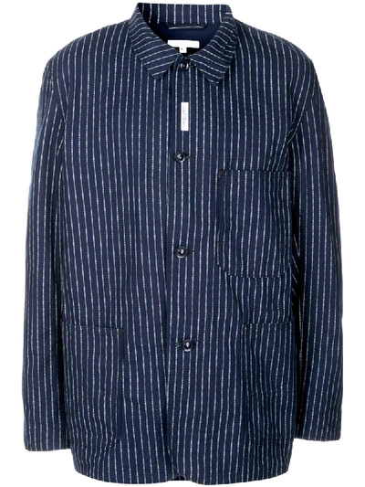 Shop Engineered Garments Striped Shirt Jacket In Blue