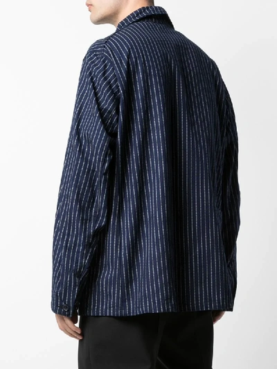 Shop Engineered Garments Striped Shirt Jacket In Blue