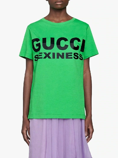 Shop Gucci Slogan T-shirt In Green