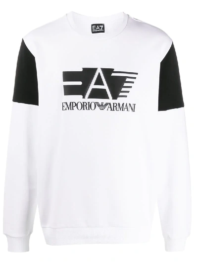 Shop Ea7 Logo Print Colour Block Sweatshirt In White