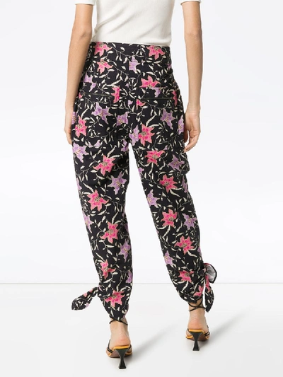 Shop Isabel Marant Floral-print Tapered Trousers In Black