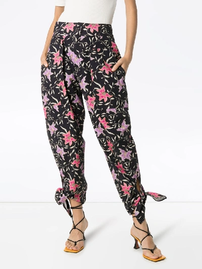 Shop Isabel Marant Floral-print Tapered Trousers In Black