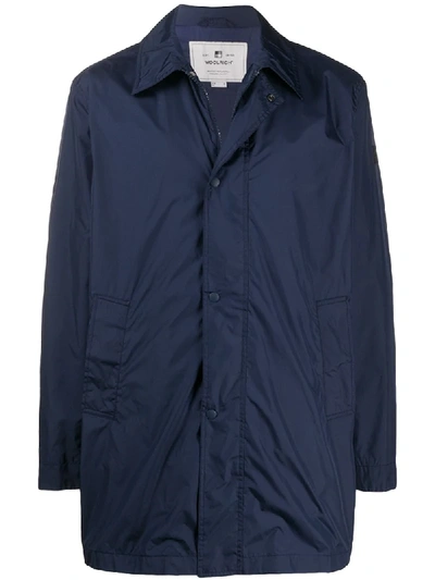 Shop Woolrich Concealed Front Coat In Blue