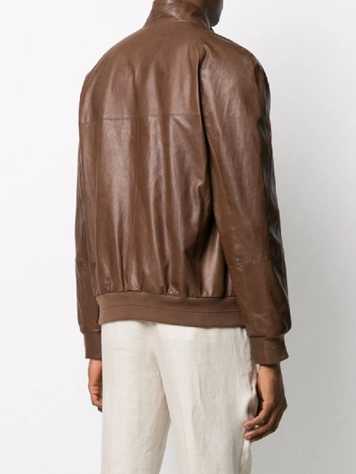 Shop Brunello Cucinelli Zipped-up Bomber Jacket In Brown