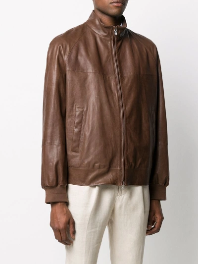 Shop Brunello Cucinelli Zipped-up Bomber Jacket In Brown