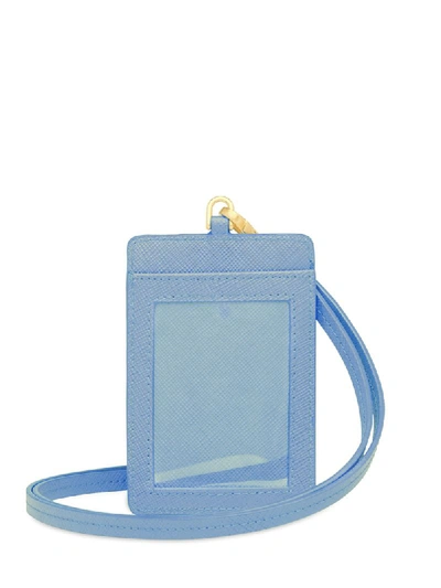 Shop Prada Triangular Logo Badge Holder In Blue