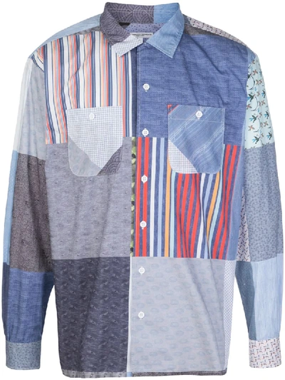 Shop Engineered Garments Patchwork Style Contrast Print Shirt In Blue