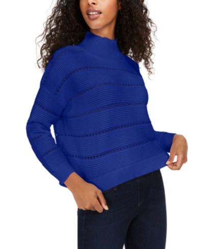Shop French Connection Liliya Cotton Mock-neck Sweater In Electric Blue