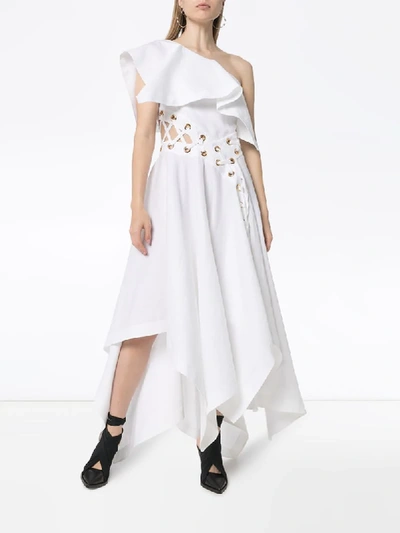 Shop Alexander Mcqueen Asymmetric Eyelet Dress In White