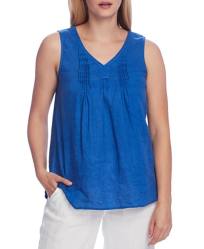 Shop Vince Camuto Pintucked Sleeveless Linen Top In Dusk Blue