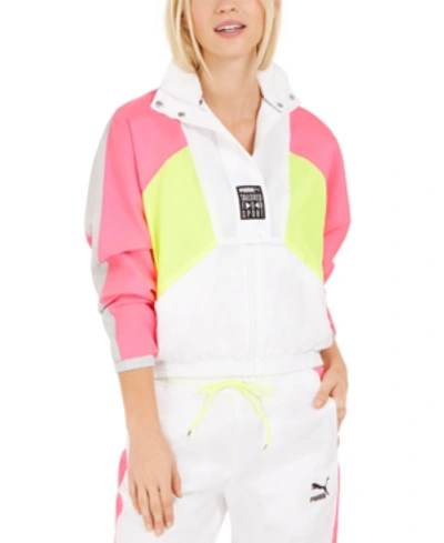 Shop Puma Women's Retro Colorblocked Track Jacket In White Neon Pink