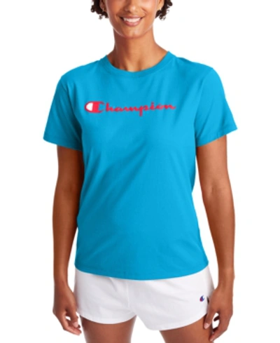 Shop Champion Women's Classic Logo T-shirt In Brightblue