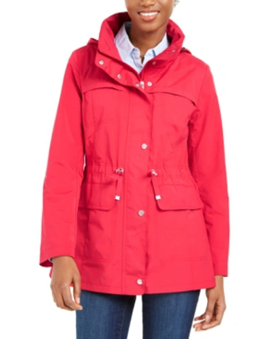Shop Cole Haan Packable Hooded Water-resistant Anorak Coat In Red