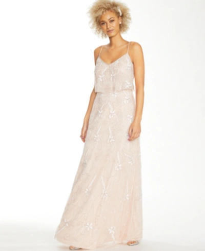 Shop Adrianna Papell Beaded Embroidered Gown In Champagne/sand
