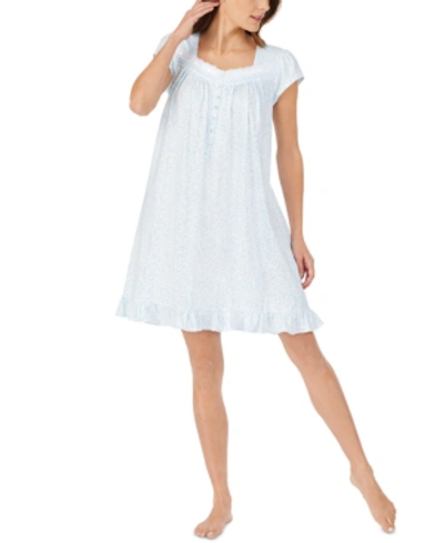 Shop Eileen West Cotton Printed Nightgown In Aqua Print