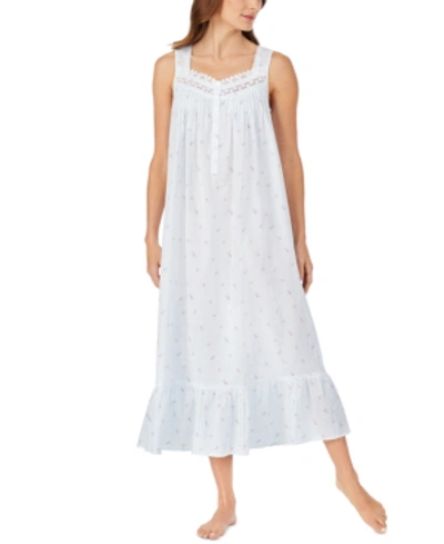 Shop Eileen West Cotton Floral-print Ballet Nightgown In Aqua Dot