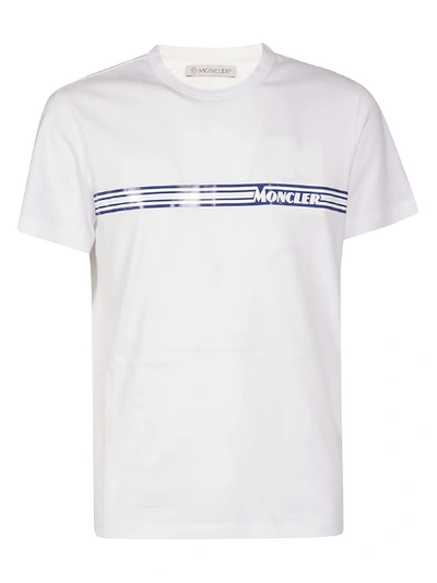 Shop Moncler Logo Striped T-shirt In White/blue