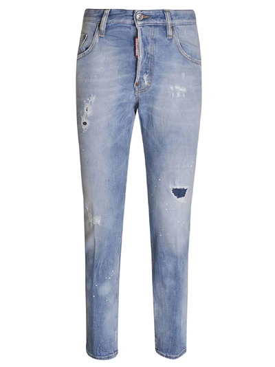 Shop Dsquared2 Cropped Distressed Jeans In Blue