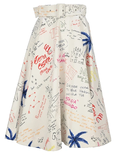 Shop Msgm Graffiti Print Midi Skirt In White