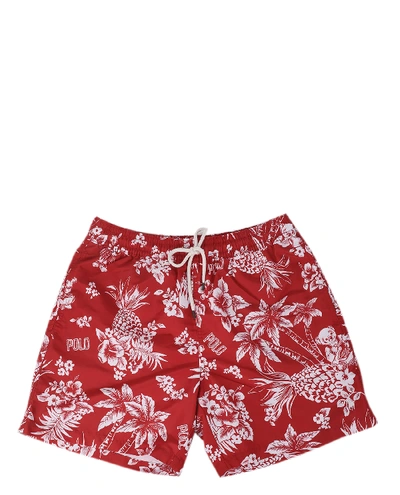 Shop Polo Ralph Lauren Floral Swim Trunks In Red
