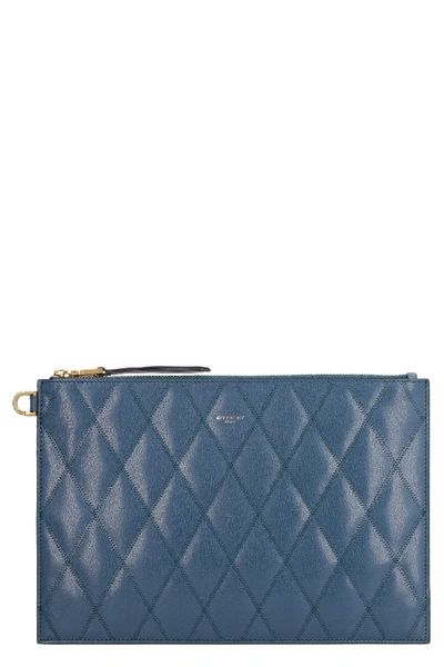 Shop Givenchy Leather Flat Pouch In Blue