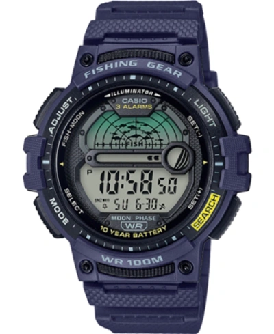 Shop Casio Men's Digital Fishing Gear Blue Resin Strap Watch 47mm In Navy