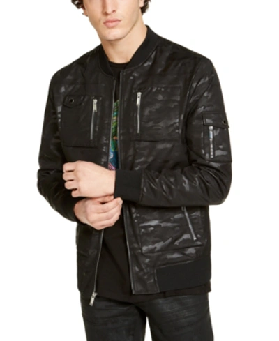 Shop Karl Lagerfeld Men's Tonal Camo Bomber With Zip Details In Black
