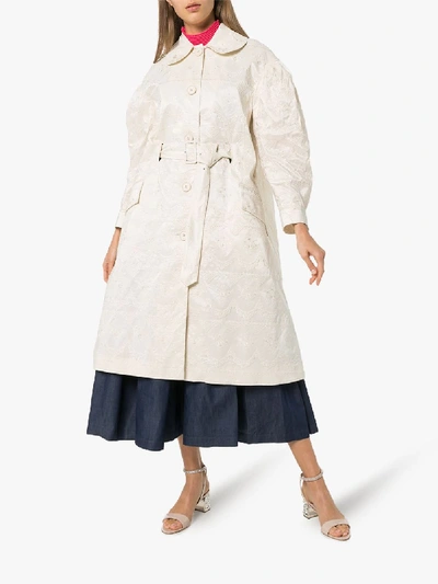 Shop Simone Rocha Flared Brocade Duster Coat In White