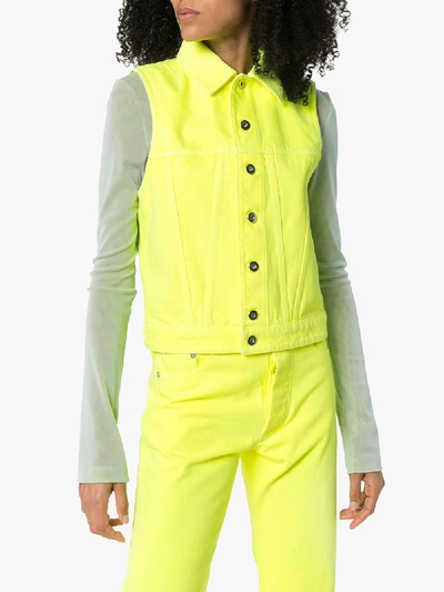 Shop Kwaidan Editions Sleeveless Denim Jacket In Yellow