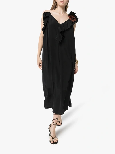 Shop Victoria Beckham Ruffle Trim Midi Dress In Black
