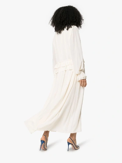 Shop Victoria Beckham Ruffle Silk Midi Dress In White