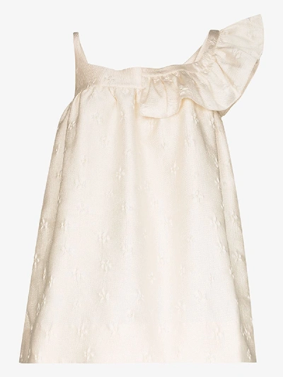 Shop Shushu-tong White Asymmetric Shoulder Mini Dress