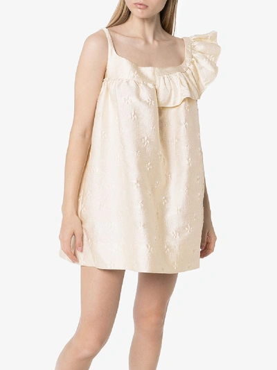 Shop Shushu-tong White Asymmetric Shoulder Mini Dress