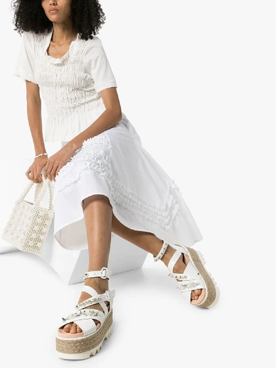 Shop Simone Rocha White 80 Embellished Leather Espadrille Flatform Sandals