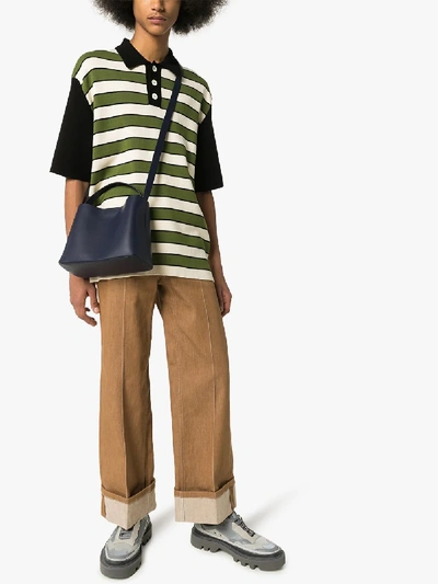 Shop Sunnei Mens Green Striped Fine Knit Polo Shirt