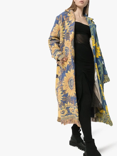 Shop Rave Review Livia Vintage Blanket Coat In Blue