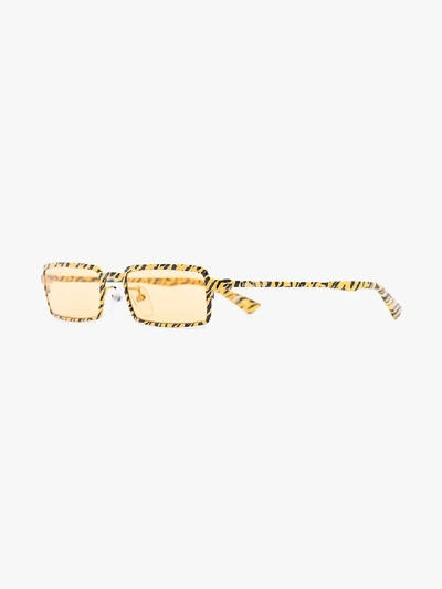Shop Balenciaga Yellow And Black Zebra Striped Rectangular Sunglasses