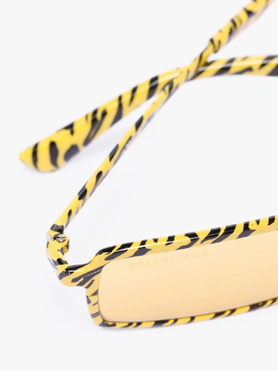 Shop Balenciaga Yellow And Black Zebra Striped Rectangular Sunglasses