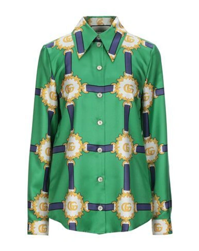 Shop Gucci Silk Shirts & Blouses In Green