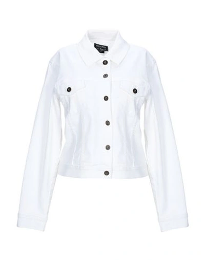 Shop Woolrich Woman Denim Outerwear White Size L Cotton, Elastomultiester, Elastane