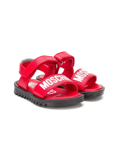 Shop Moschino Logo Print Sandals In Red