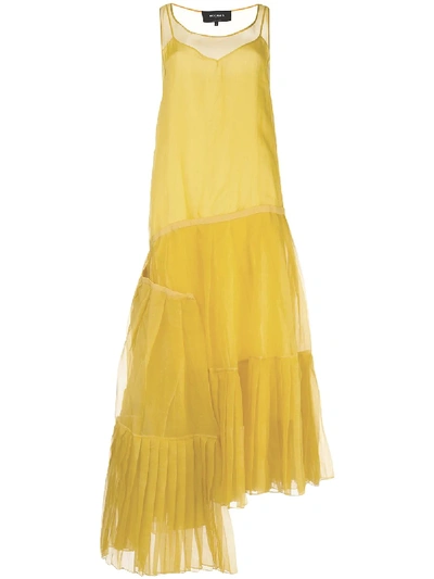 Shop Rochas Asymmetric Hem Pleat Detail Silk Dress In Yellow