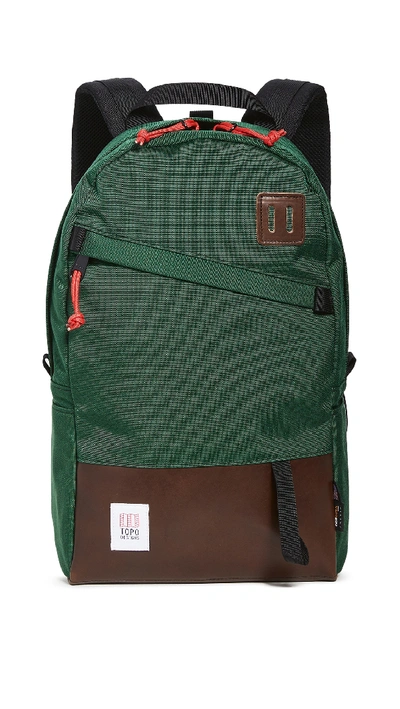 Shop Topo Designs Daypack Backpack In Forest/brown Leather