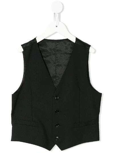 Shop Dolce & Gabbana Single-breasted Stretch-wool Waistcoat In Black
