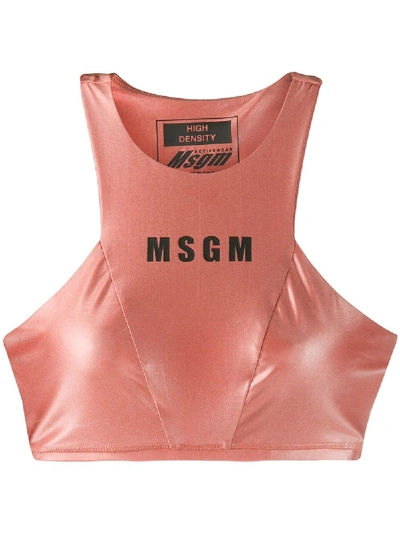 Shop Msgm Logo-print Cropped Sports Top In Pink